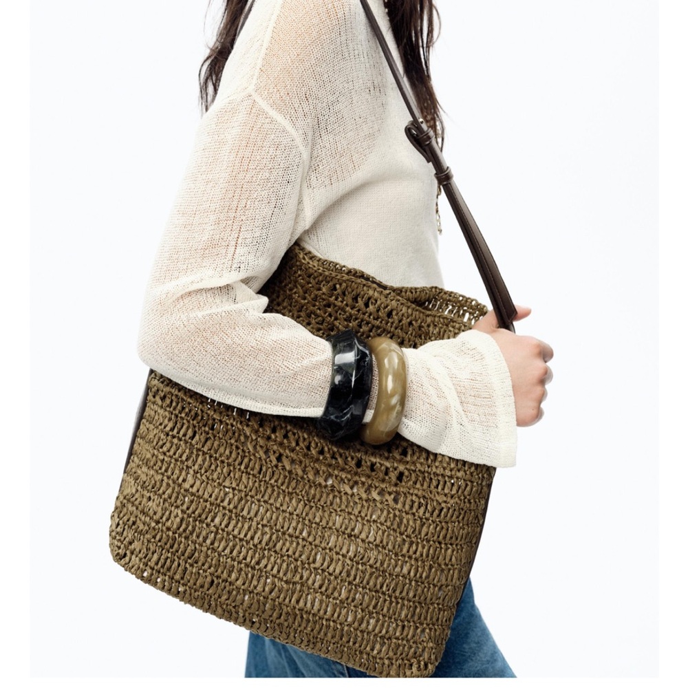 Zara Raffia Hobo shoulder bag in olive